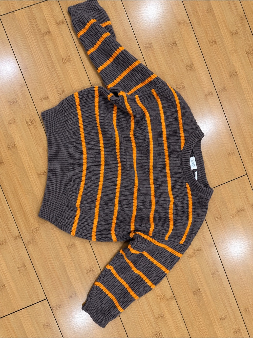 Zara Striped Crewneck Sweater in brown and Orange